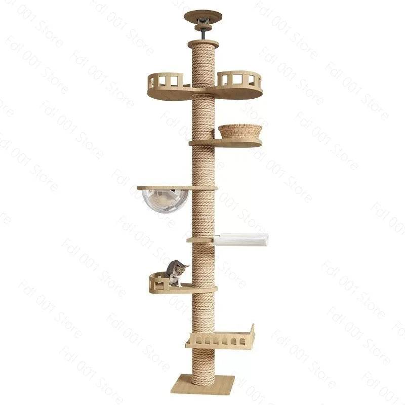 Adjustable Cat Tree House Cat Tower Floor to Ceiling Cats Multi-Level Condo With Scratching Post Hammock Pet Cat Pet Products