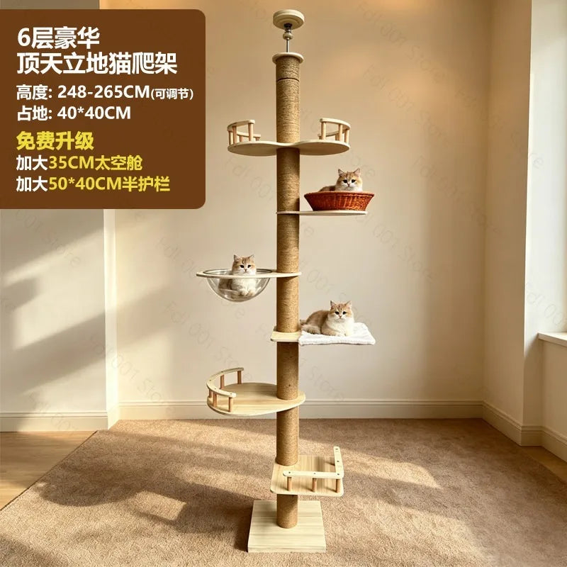 Adjustable Cat Tree House Cat Tower Floor to Ceiling Cats Multi-Level Condo With Scratching Post Hammock Pet Cat Pet Products