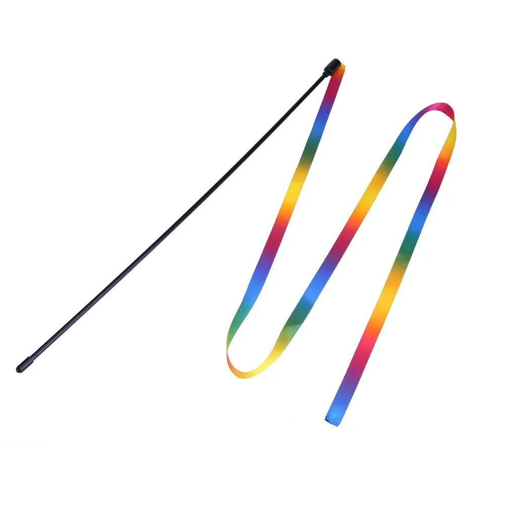 Rainbow Cloth Ribbon Cats Chaser Wand Toy Durable Cat Catcher Teaser Toys Lightweight Chromatic for Indoor Pet Playthings