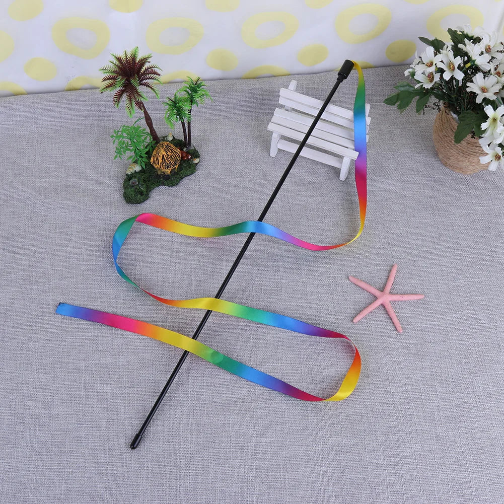 Rainbow Cloth Ribbon Cats Chaser Wand Toy Durable Cat Catcher Teaser Toys Lightweight Chromatic for Indoor Pet Playthings