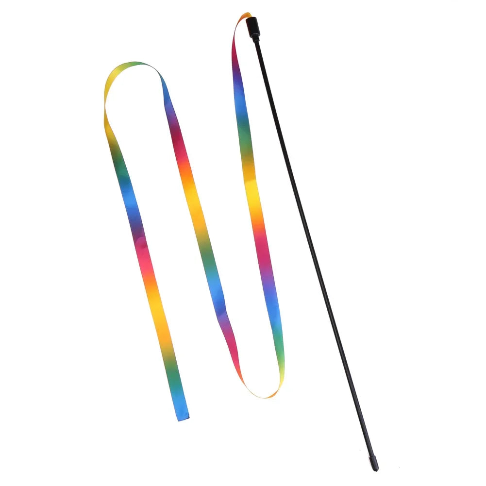 Rainbow Cloth Ribbon Cats Chaser Wand Toy Durable Cat Catcher Teaser Toys Lightweight Chromatic for Indoor Pet Playthings