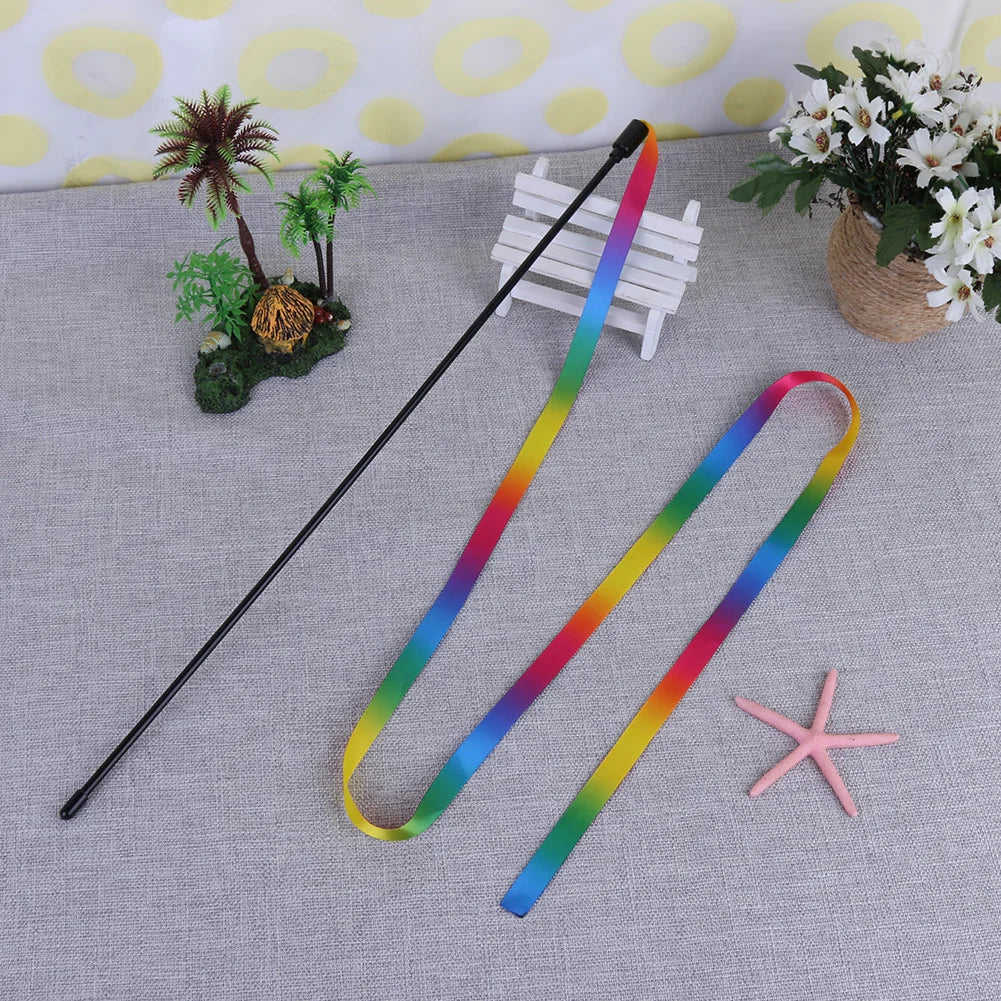 Rainbow Cloth Ribbon Cats Chaser Wand Toy Durable Cat Catcher Teaser Toys Lightweight Chromatic for Indoor Pet Playthings