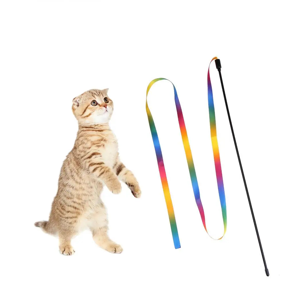 Rainbow Cloth Ribbon Cats Chaser Wand Toy Durable Cat Catcher Teaser Toys Lightweight Chromatic for Indoor Pet Playthings