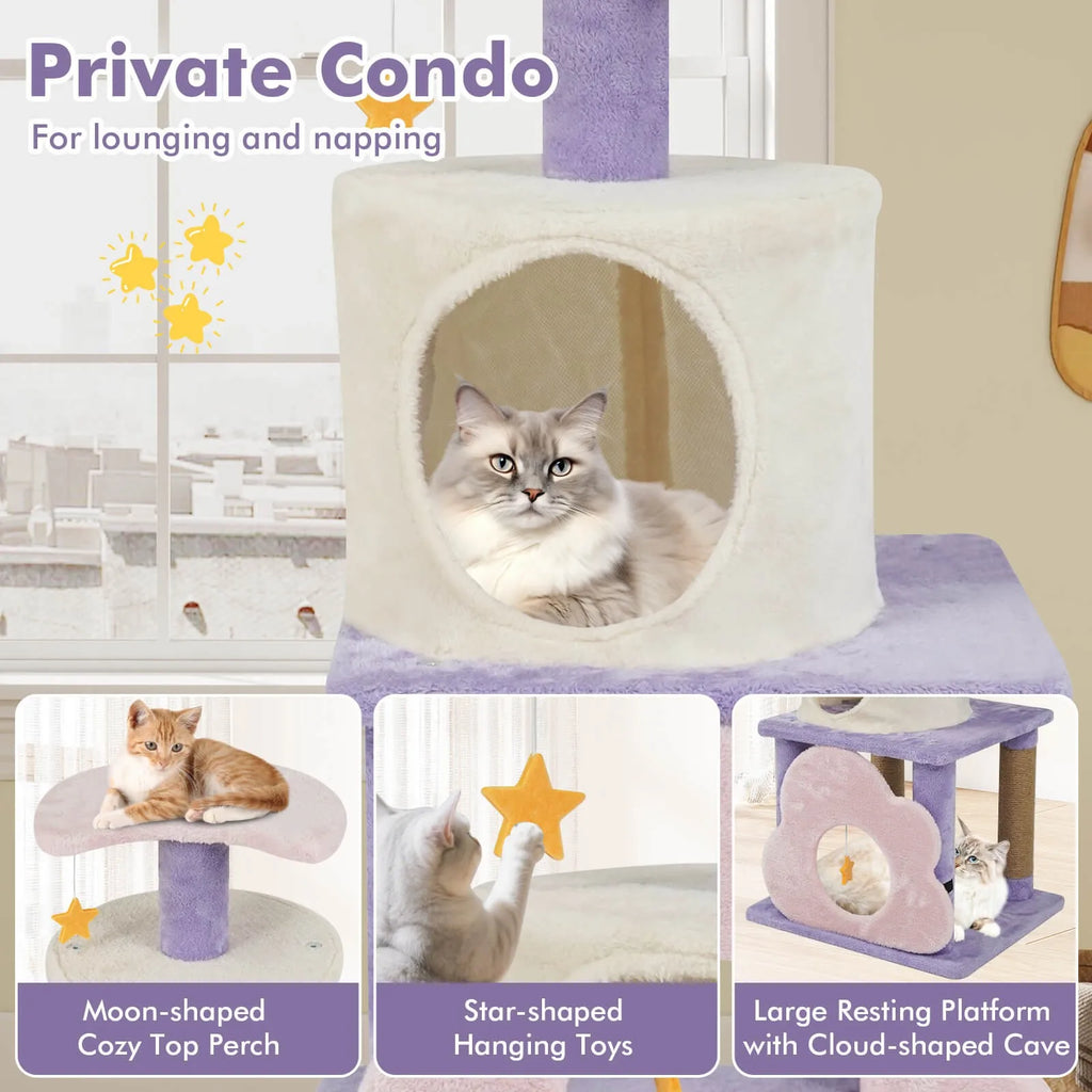 31.5 Inch Cat Tree with Condo Scratching Post Hanging Toys for Cats Modern Cute Design Jute Covered Feline Activity Center Play