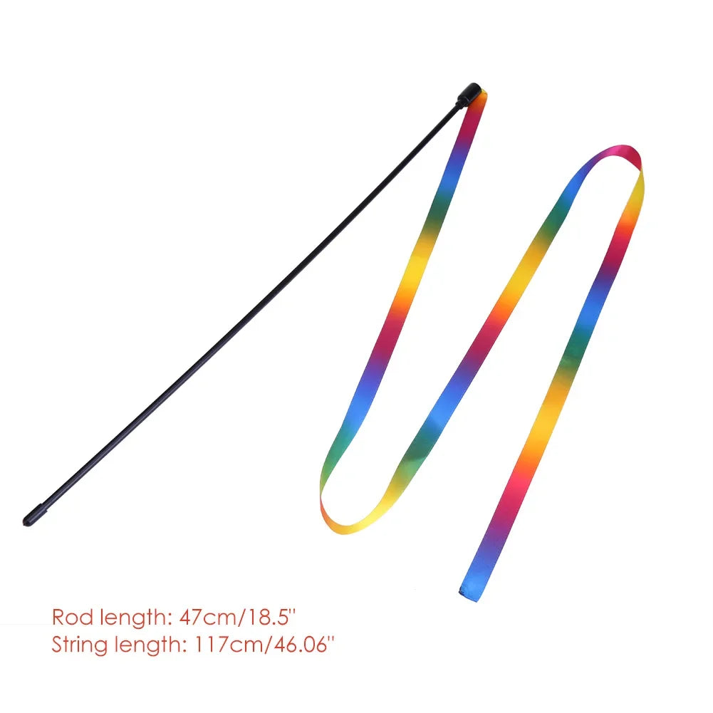 Rainbow Cloth Ribbon Cats Chaser Wand Toy Durable Cat Catcher Teaser Toys Lightweight Chromatic for Indoor Pet Playthings