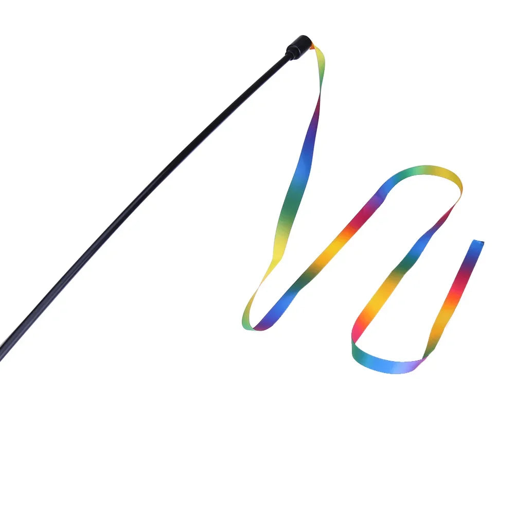 Rainbow Cloth Ribbon Cats Chaser Wand Toy Durable Cat Catcher Teaser Toys Lightweight Chromatic for Indoor Pet Playthings