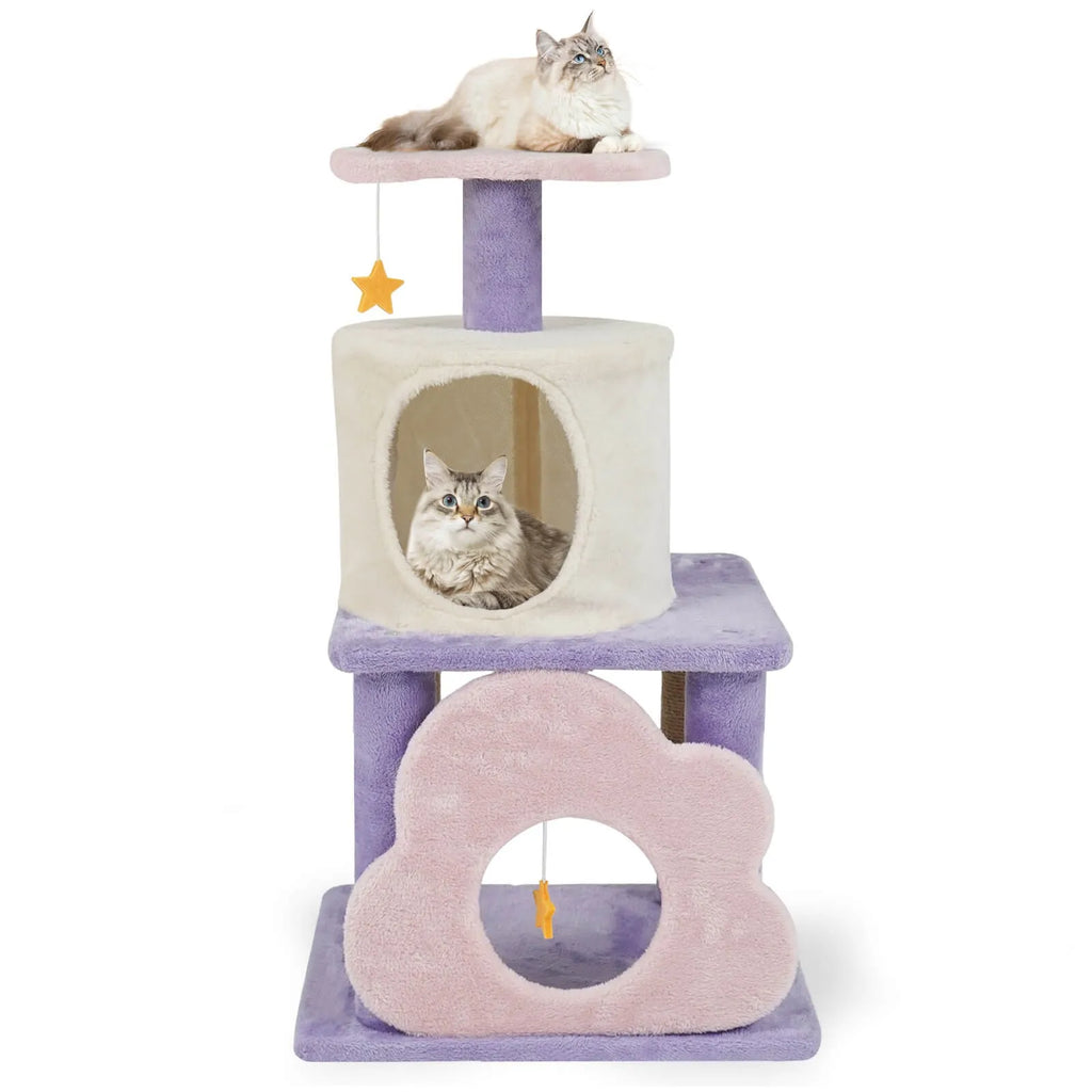 31.5 Inch Cat Tree with Condo Scratching Post Hanging Toys for Cats Modern Cute Design Jute Covered Feline Activity Center Play