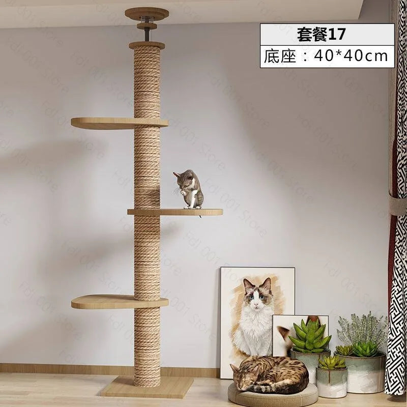 Adjustable Cat Tree House Cat Tower Floor to Ceiling Cats Multi-Level Condo With Scratching Post Hammock Pet Cat Pet Products