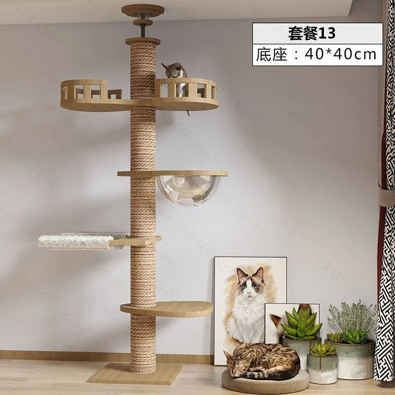 Adjustable Cat Tree House Cat Tower Floor to Ceiling Cats Multi-Level Condo With Scratching Post Hammock Pet Cat Pet Products