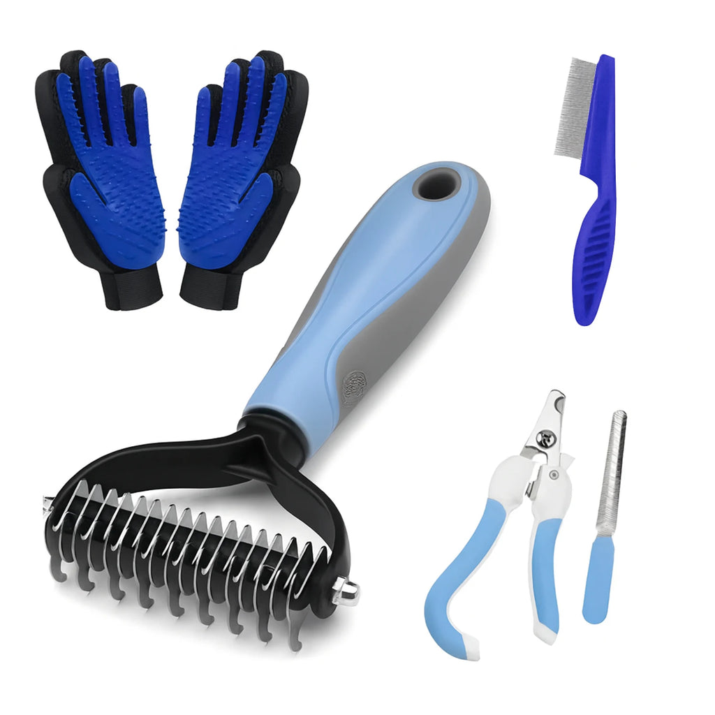 Pet Dematting Comb for Dogs & Cats, Knot Remover Grooming Tool with Stainless Steel Blades, Detangling Brush for Matted Tangled Hair, Professional Pet Grooming Rake for Long Haired Pets